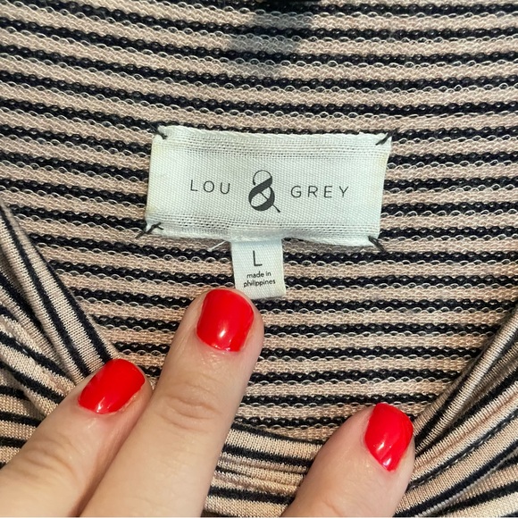 Lou & Grey long sleeve black and cream striped shirt with tie detail. - Picture 4 of 5